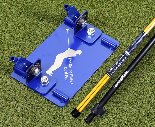 Swing Plate Dual Golf Swing Trainer Pro Bundle (w/ 2 Alignment Sticks & Extension Pole)