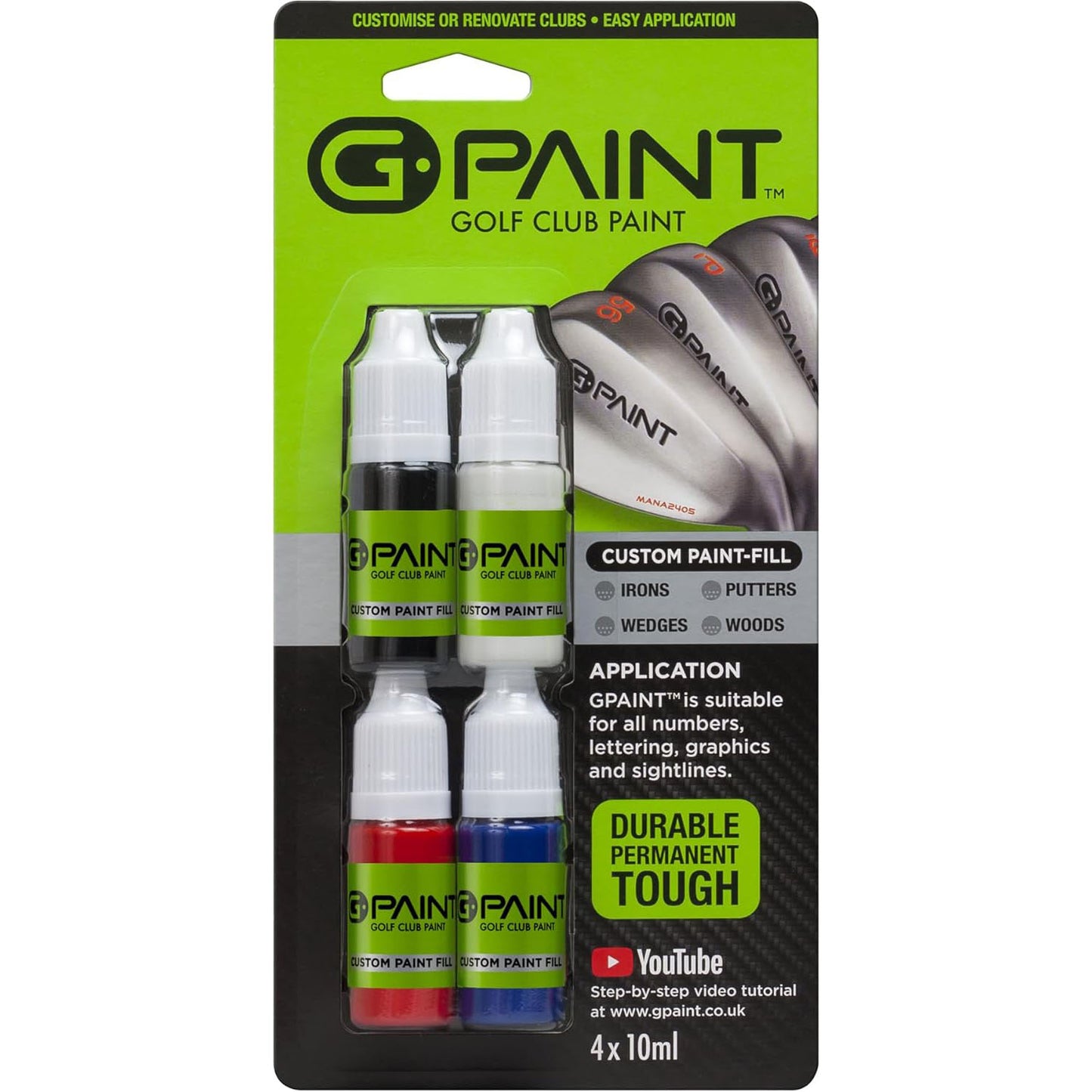 G-Paint Golf Club Paint - 4 Pack (Black/White/Red/Blue)