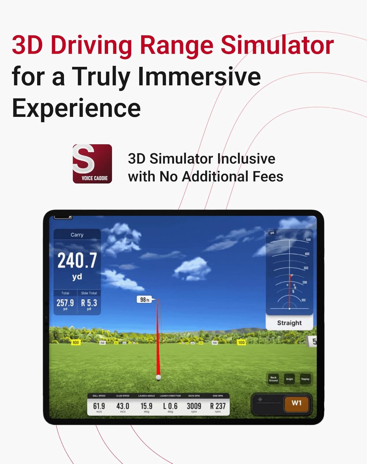 Voice Caddie SC4 PRO Golf Launch Monitor + 3D Driving Range Simulator