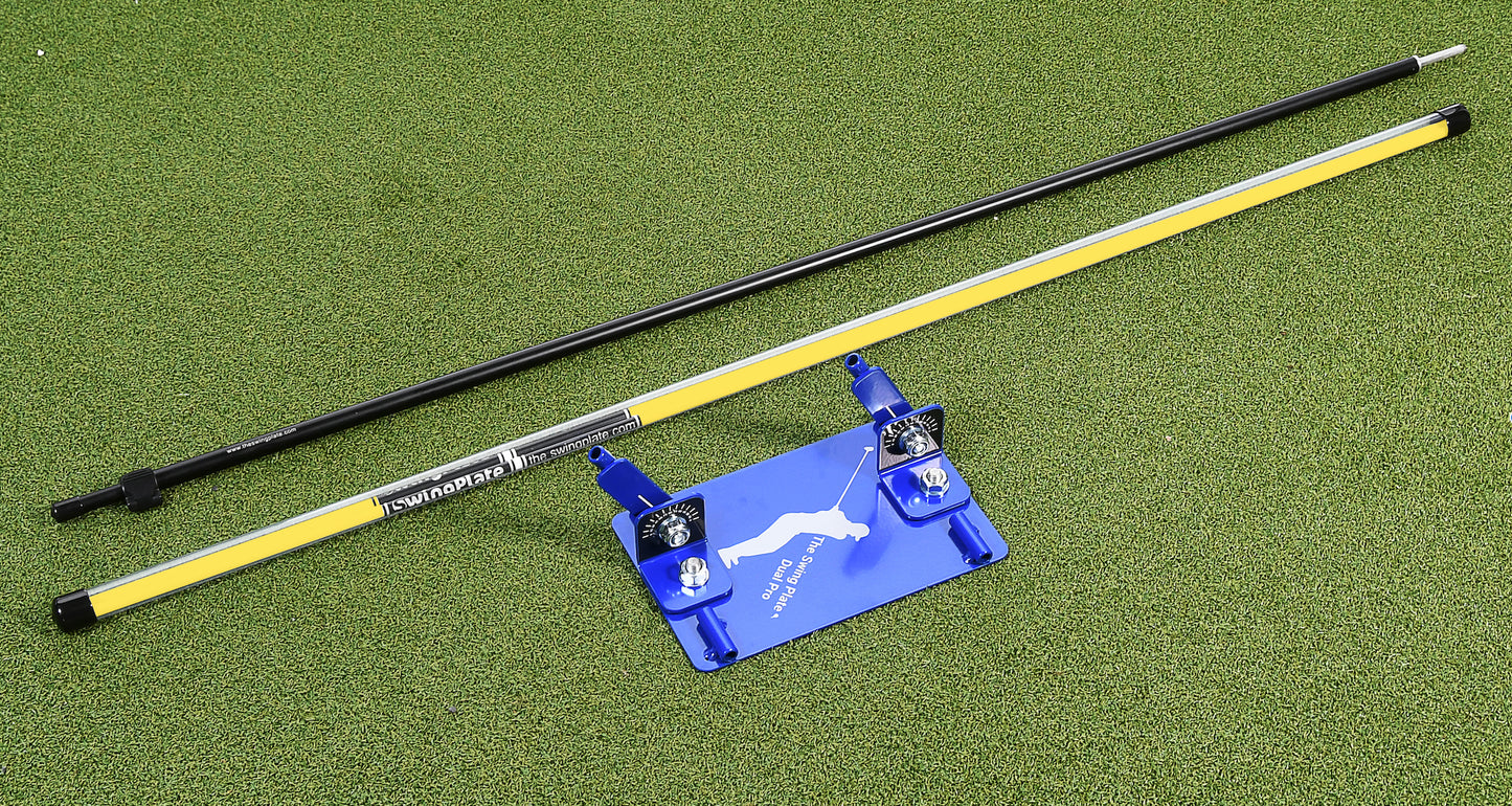 Swing Plate Dual Golf Swing Trainer Pro Bundle (w/ 2 Alignment Sticks & Extension Pole)