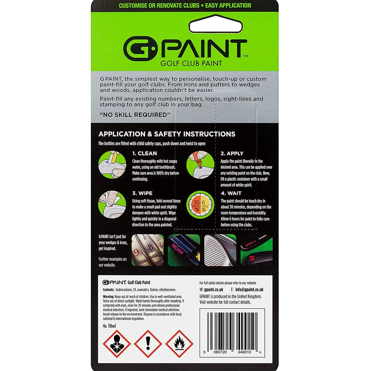 G-Paint Golf Club Paint - 4 Pack (Black/White/Red/Blue)