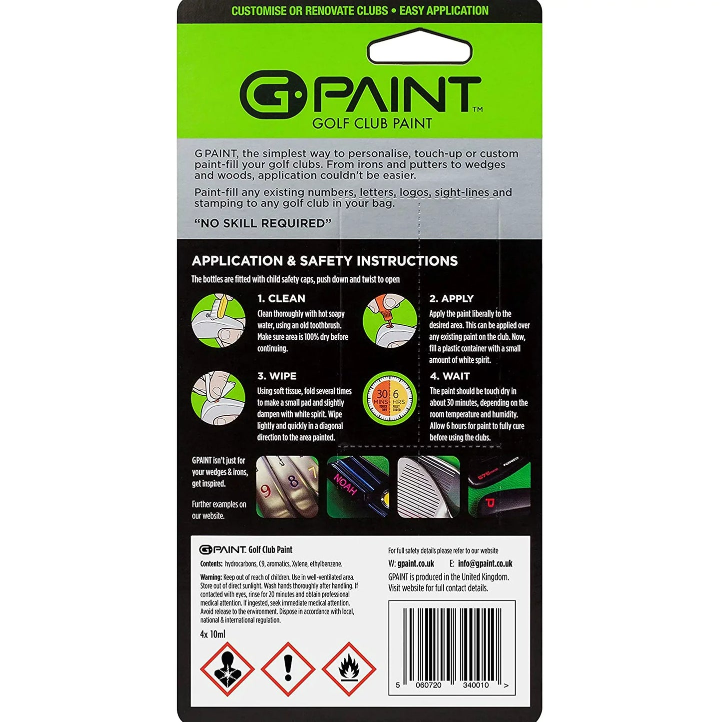 G-Paint Golf Club Paint - 4 Pack (Yellow/Pink/Orange/Green)