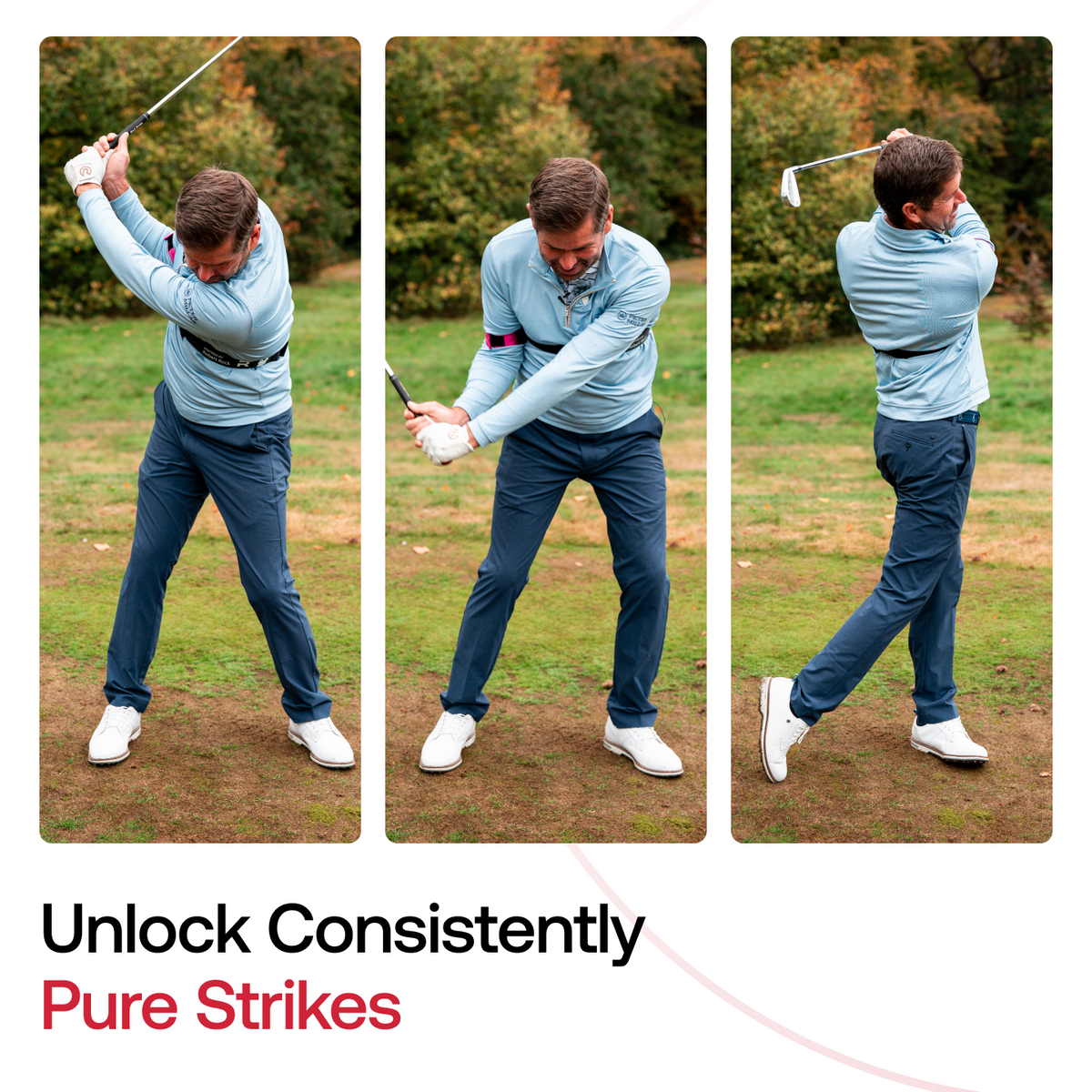 Swing sequence wearing the TRS Slider from backswing to impact and finish