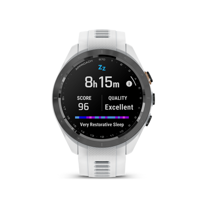 Garmin Approach S70 Golf GPS Watch - Black/42mm - Ceramic Bezel/White Silicone Band