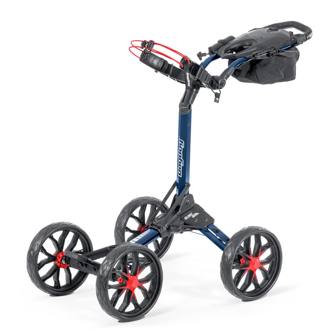 Bag Boy Quad Pro 4-Wheel Golf Push Cart in Navy/Red