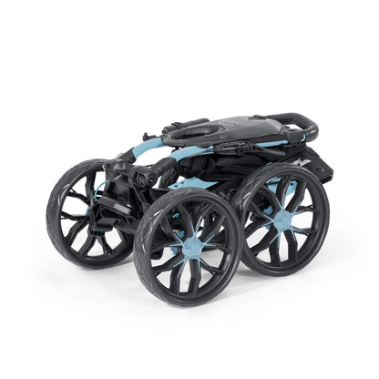 Ice Blue/White Bag Boy Quad Pro push cart folded