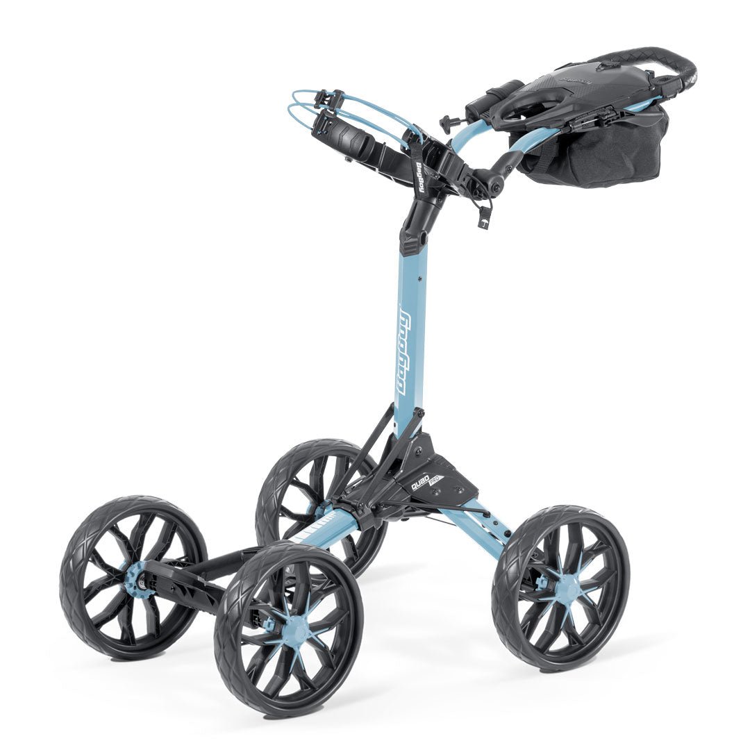 Bag Boy Quad Pro 4-Wheel Golf Push Cart in Ice Blue/White