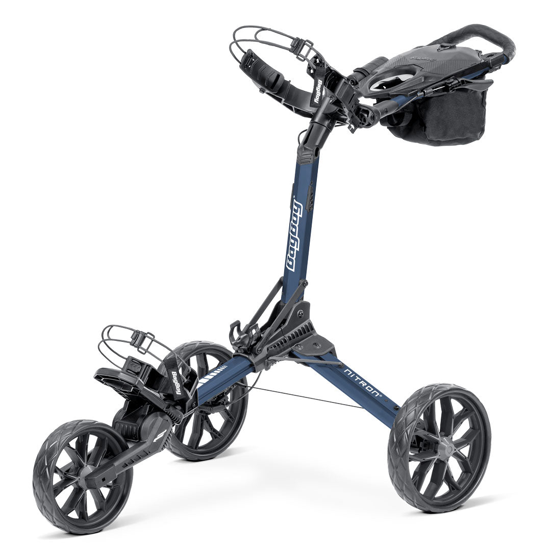 Bag Boy Nitron Auto-Open Golf Push Cart in Navy/Charcoal