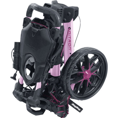 Pink/Wine Bag Boy Nitron Auto-Open push cart folded for transport