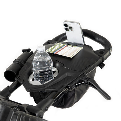 Bag Boy Nitron Auto-Open Golf Push Cart scorecard console with drink and phone holders