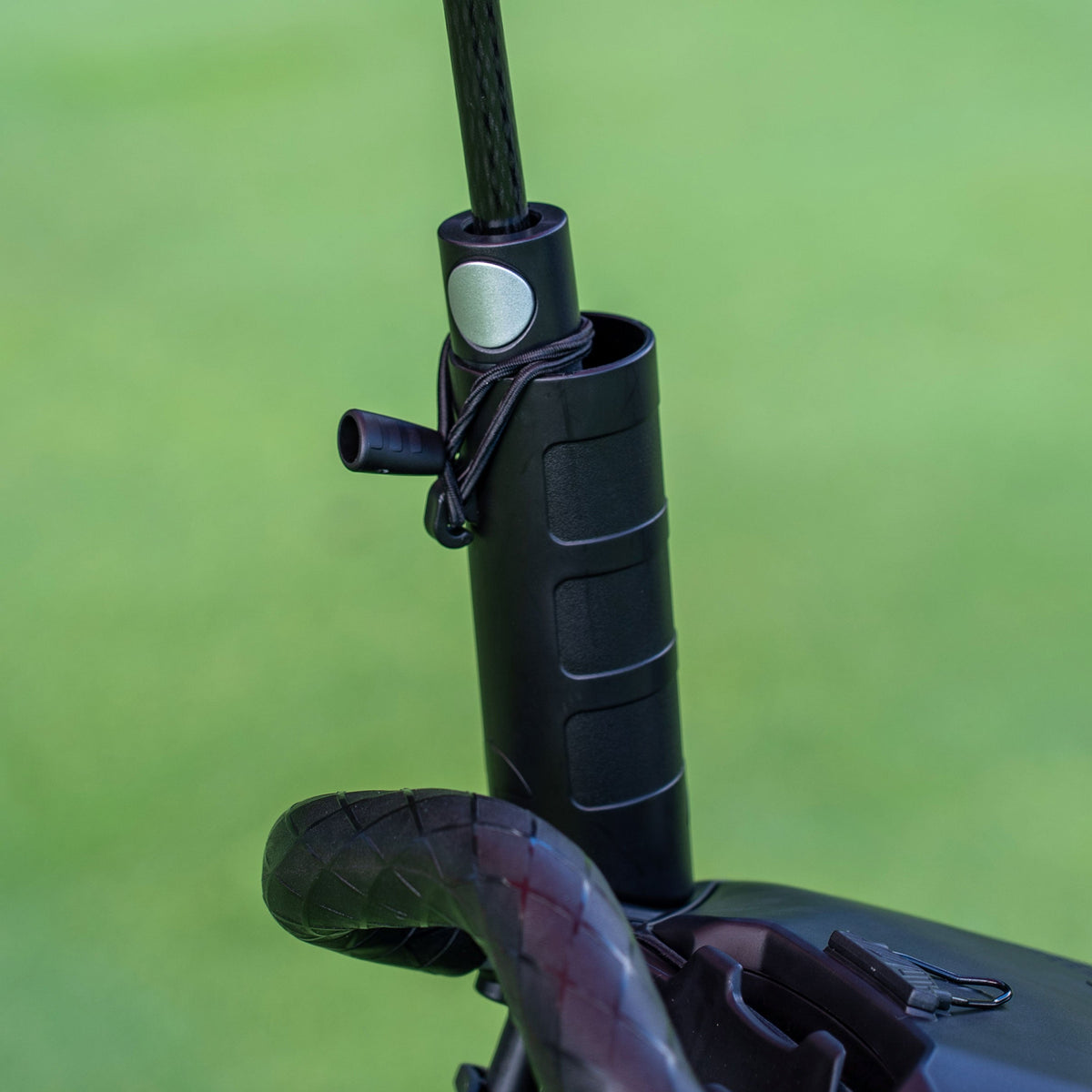 Bag Boy Nitron Auto-Open Golf Push Cart detachable umbrella holder close-up