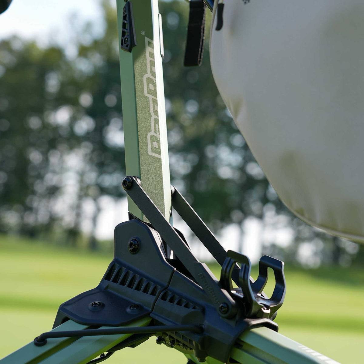 Sage/White Bag Boy Nitron Auto-Open push cart frame close-up